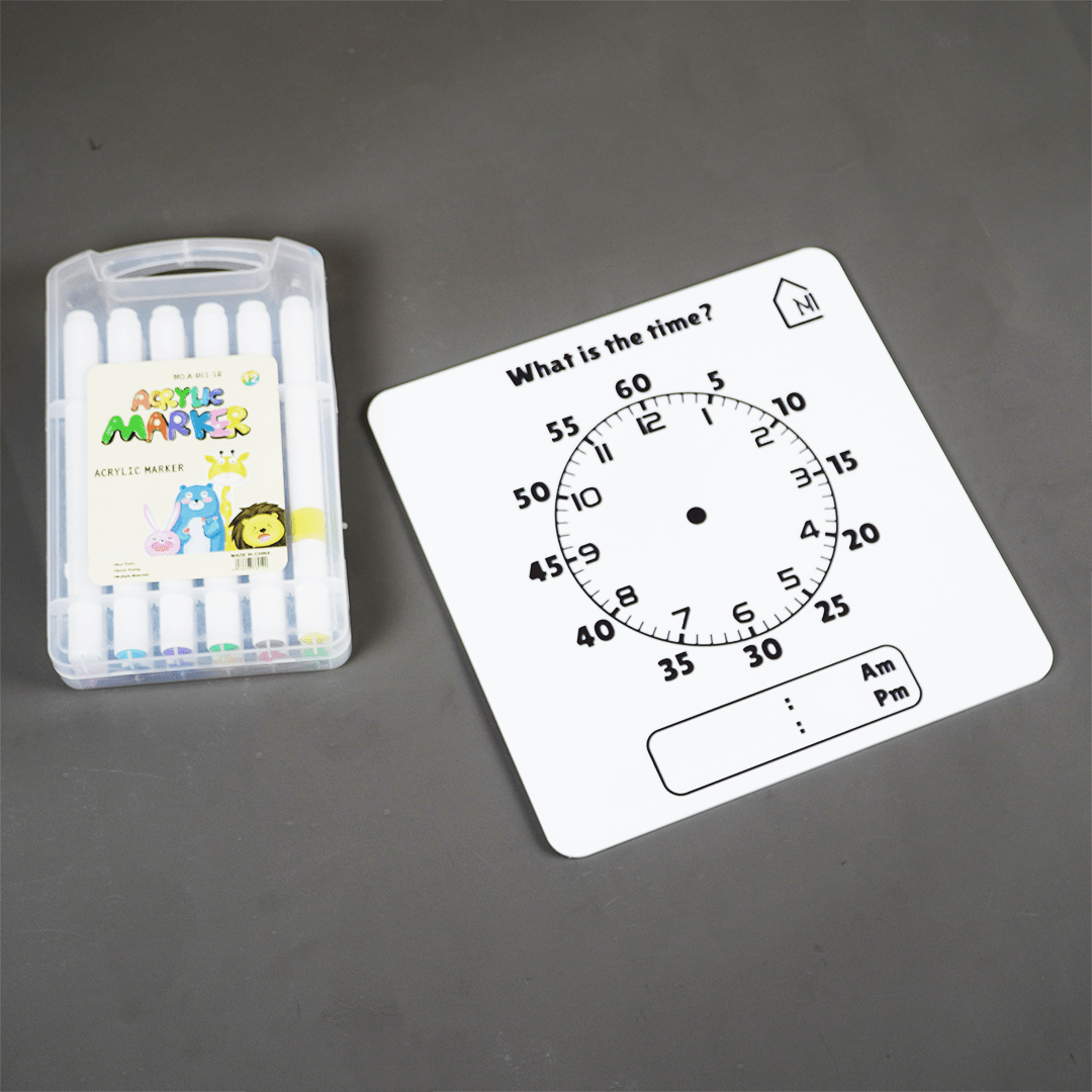 Reusable Kids Time Learning Board with Pen Box & Cleaning Cloth - Memories Insite